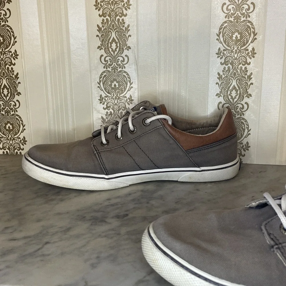 Sperry Taupe Canvas Shoe Women's Size 6 Brown Leather Trim | Simple Clean Core
